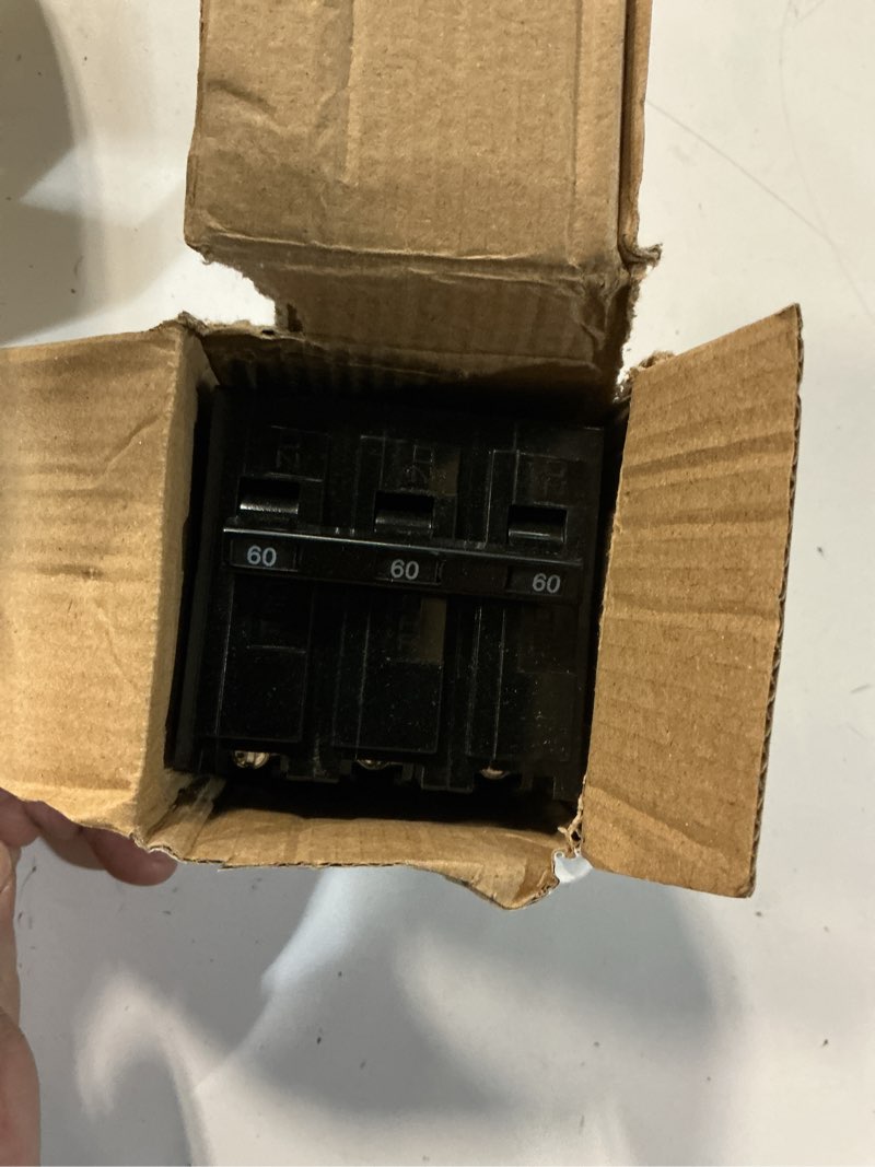 Condition photo showing Good Condition for q360 circuit breaker, 3 pole 60-amp, 120/240v, fit for siemens type eq, eql, seq, eqg, pl and es series loadcentres.plug-in standard circuit breaker,thermal magnetic protection.