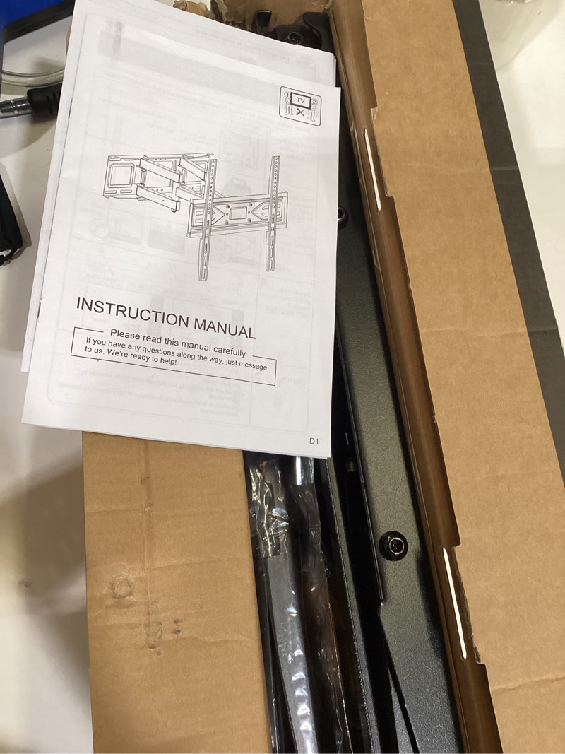 Condition photo showing As Is for usx mount full motion tv wall mount for most 32-70 inch tvs up to 99 lbs, wall mount bracket with dual articulating arms, swivel, tilt, max vesa 400x400mm, tv mount fits 12”/16” wood studs 32-70 inch, 99 lb