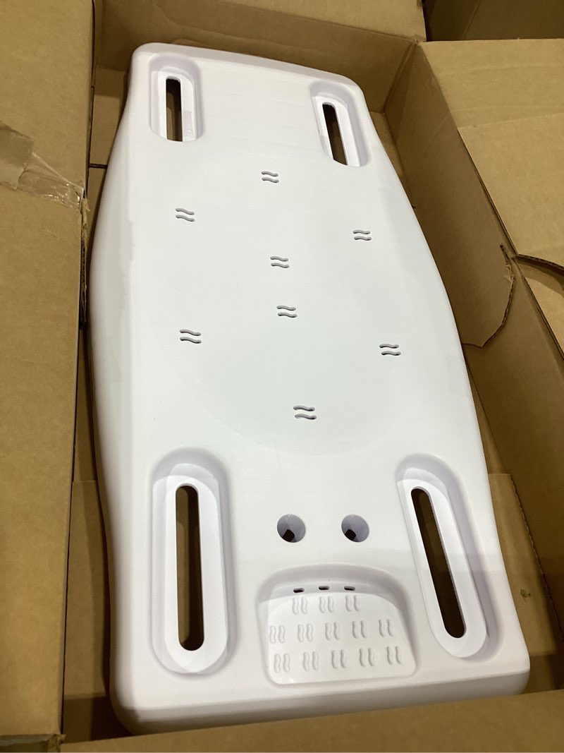 Condition photo showing As Is for carex portable shower bench - shower bath seat - fits tub having width in the range of 19"-28". comfortable contoured seating area with 300 pound weight capacity, portable and easy to store