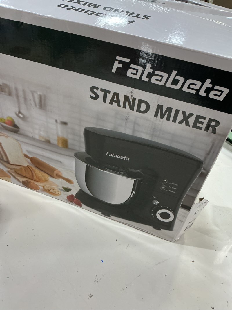 Condition photo showing As Is for fatabeta 1000w stand mixer, 5.5qt kitchen mixer with dough hook, whisk and beater, electric mixer with bowl & 11 speeds - cake mixer for baking, bread & more, black