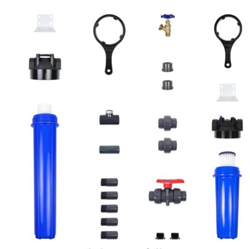 Aquasana Pre-Filter, Post-Filter & Assembly Kit Bundle | 20" Sediment Filter | Captures Dirt, Rust & Silt | Drain Valve & Shut-Off Valve | WH-STD-Install | for Whole House Systems