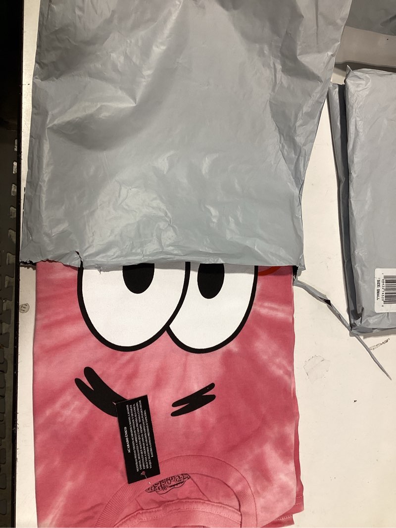 Condition photo showing Good Condition for Spongebob Squarepants Big Face Patrick Men's Pink Spiral Wash Crew Neck Short Sleeve T-Shirt Small