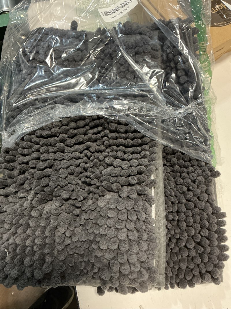 Condition photo showing Good Condition for OLANLY Thick Bathroom Rugs 30x20, Extra Soft Absorbent Chenille Striped Bath Rugs, Rubber Backing, Machine Wash Dry, Bath Mats for Bathroom Floor, Tub and Shower, Home Decor Accessories, Dark Grey Dark Grey Rectangular 30" x 20"