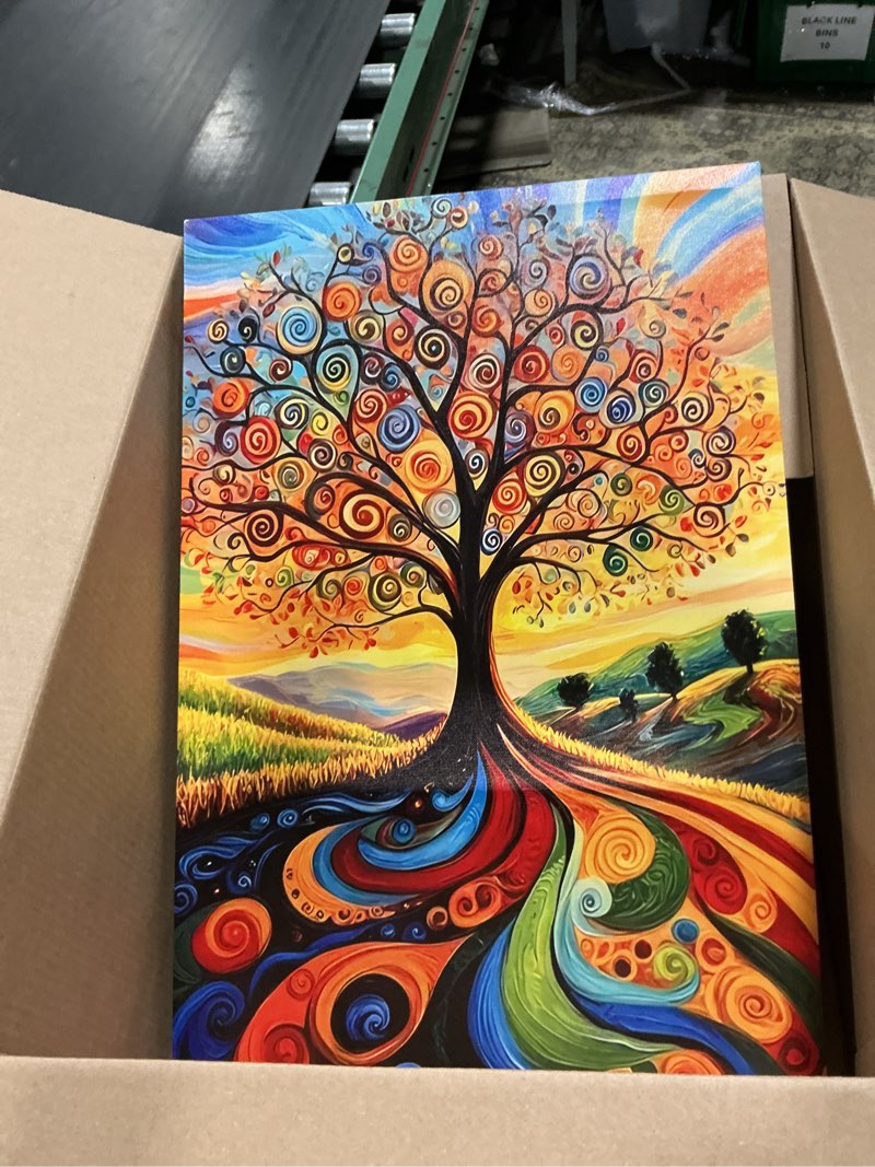 Condition photo showing As Is for Abstract Tree of Life Canvas Wall Art Colorful Graffiti Tree Decor painting Pictures Modern Landscap
