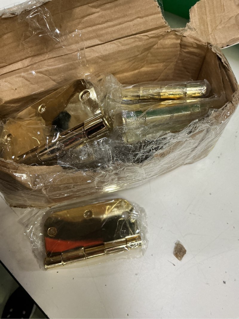 Condition photo showing New/Like New for 18 pack round door hinges 3-1/2\" x 3.5 inch, 5/8 radius, brushed brass 3 ½ inch satin gold house interior hinge for bed/living/guest/pantry/storage/study/work room doors heavy duty iron hardware kit