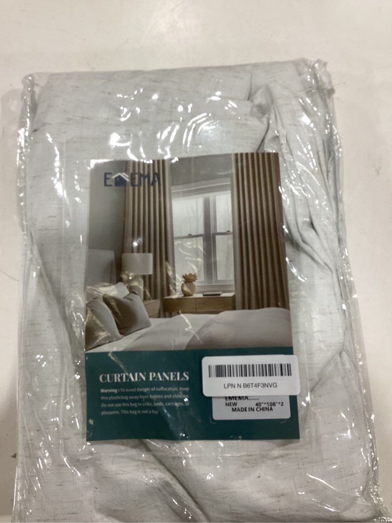 Condition photo showing As Is for Natural Linen Blackout Curtains 108 inch Long 2 Panels Set for Bedroom Back Tab Thermal Insulated 10