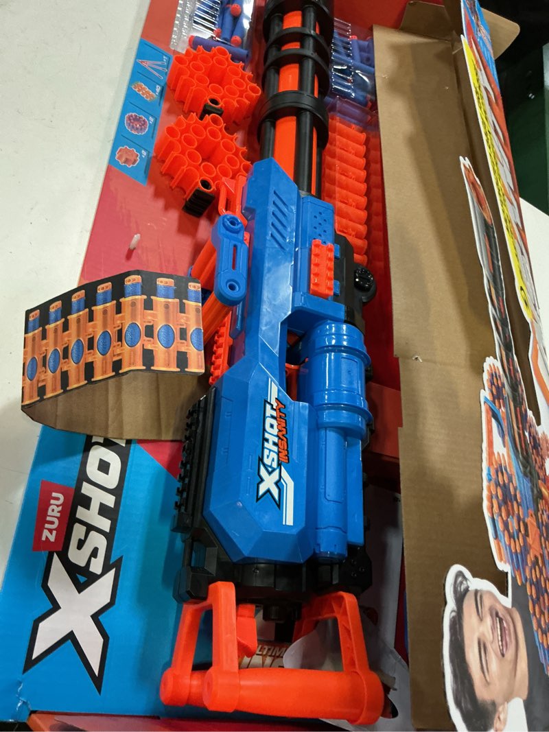 Condition photo showing Good Condition for x-shot insanity motorized rage fire by zuru 72 darts, air pocket technology darts, dart storage, blasting power, auto feeding belt, tripod & scope, outdoor toy for boys, girls, teens, adults