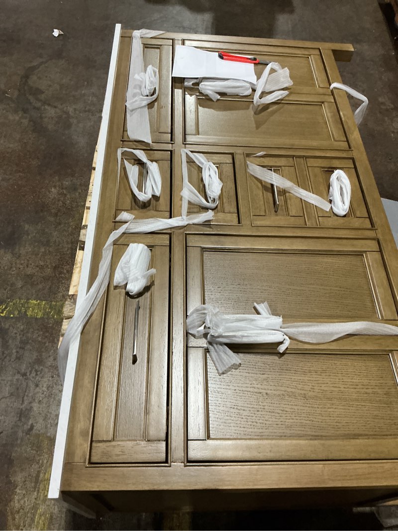 Condition photo showing Good Condition for 60 bought last week allen + roth Connery 60-in Golden Oak Undermount Double Sink Bathroom Vanity with