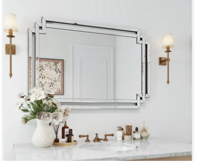decorative wall mirror for decor, 24" x 36" large living room mirror with glass pieces and beveled edge for dining room, contemporary bathroom mirror hang horizontally or vertically