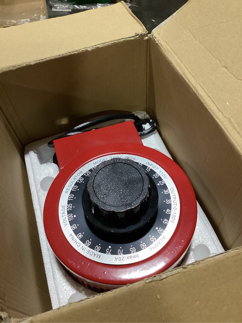 Condition photo showing As Is for vevor auto variable voltage transformer 2000va, 15.3 amp, 110v input 0-130v output ac voltage regulator, with lcd display 4 extra fuses thermal control switch lcd display 2000 va