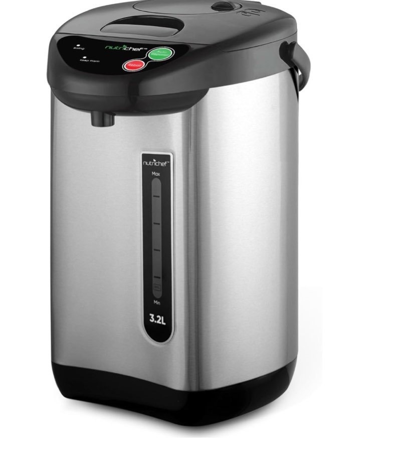 chefman electric hot water pot urn w/auto & manual dispense buttons, safety lock, instant heating fo