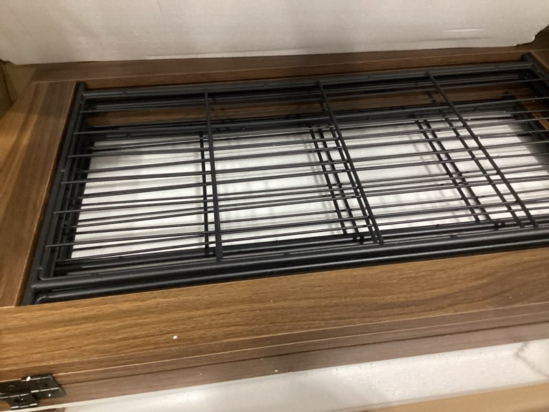 Condition photo showing Good Condition for HOOBRO 32.7'' Tall Dog Gate with Door Walk Through, Freestanding Pet Gate with 2 Support Feet, Foldable Dog Fence Indoor, 360° Rotating Hinges, for Doorways, Stairs, Walnut BH86PP03 ?4 Panels?80.3"L x 32.7"H