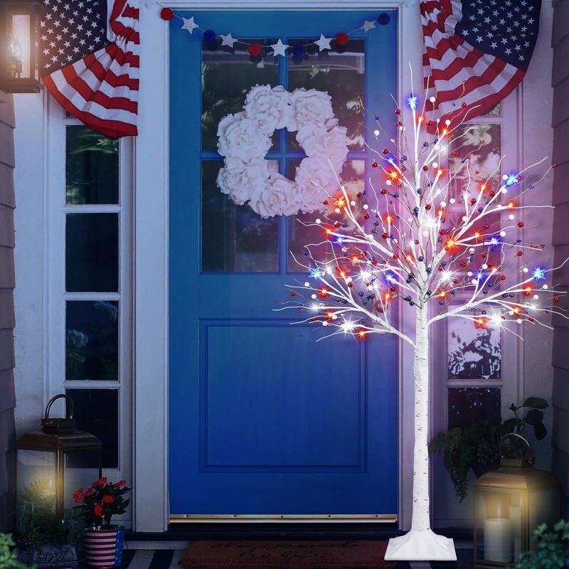 Blosssound 4 FT Patriotic Lighted Tree with 48 LED Red White Blue Star Lights 4th of July Decoration