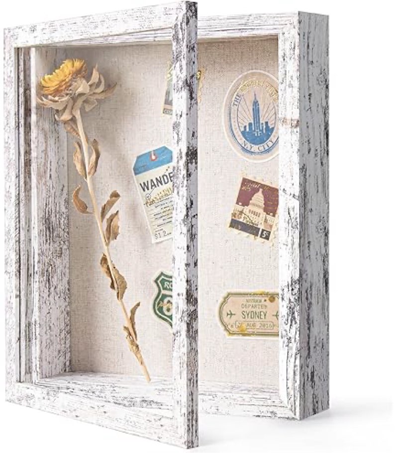 FrameWorks 11x11 Deep Shadow Box Frame, Wooden Display Case w. Linen Board & Tempered Glass Door - D