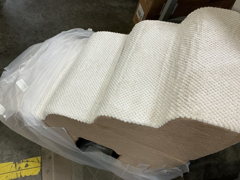 Condition photo showing As Is for Dog Stairs for Large Dogs - 5 Steps 24" H Pet Ramps for High Bed 2 in 1 with Zippers Suitable for Cats, Indoor Cat Ladders with Non-Slip Bottom, Beige 5-Steps Curved Beige Fleece