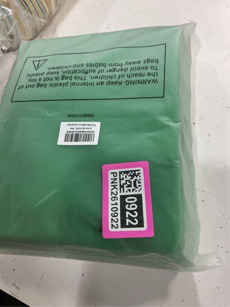 Condition photo showing New/Like New for PureFit Outdoor Curtains for Detachable Sticky Tab Top Patio Waterproof – Weatherproof, UV and Fade Resistant Outside Curtains for Gazebo, Porch, Pergola, Privacy Curtain, 54 x 84 in, 2 Panels, Green Green 54"W x 84"L (Pack of 2)