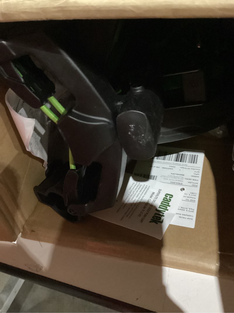 Condition photo showing As Is for caddytek caddylite 11.5 v3 golf push cart - lightweight aluminum 3-wheel foldable golf bag cart with quad-fold frame, eva wheels, adjustable handle, foot brake, mesh net, umbrella & drink holder lime
