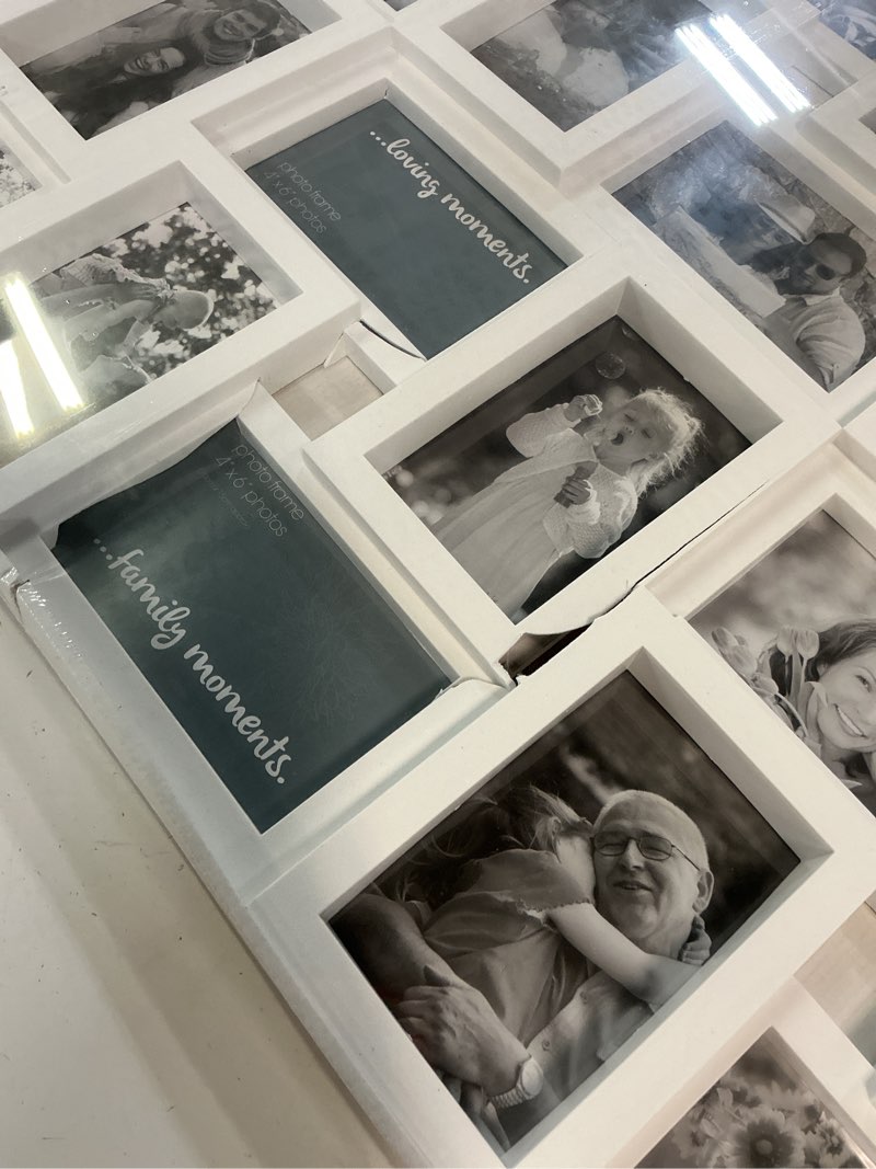 Condition photo showing As Is for hello laura 4x6 picture frame collage wall decor 24 opening photos collage frame for wall picture frame photo sockets x 24 - white