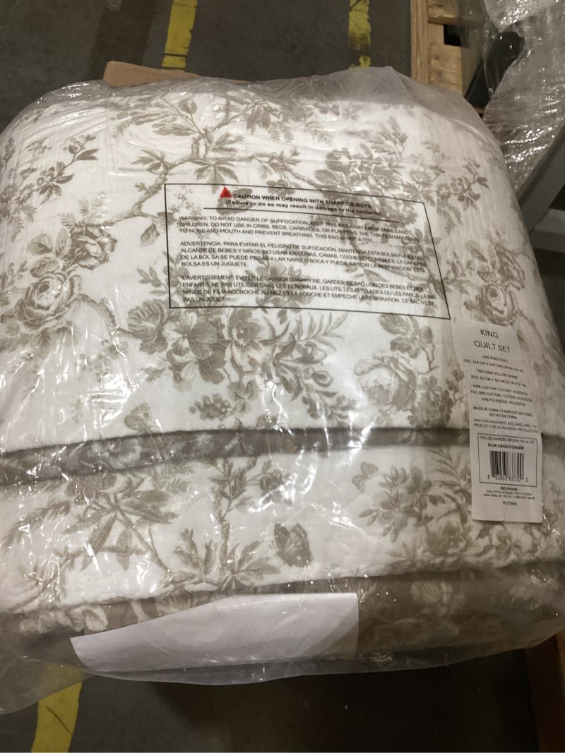 Condition photo showing Good Condition for laura ashley - king quilt set, reversible floral cotton bedding with matching shams, medium weight for year round use, oek-tex certified (walled garden brown) king walled garden brown