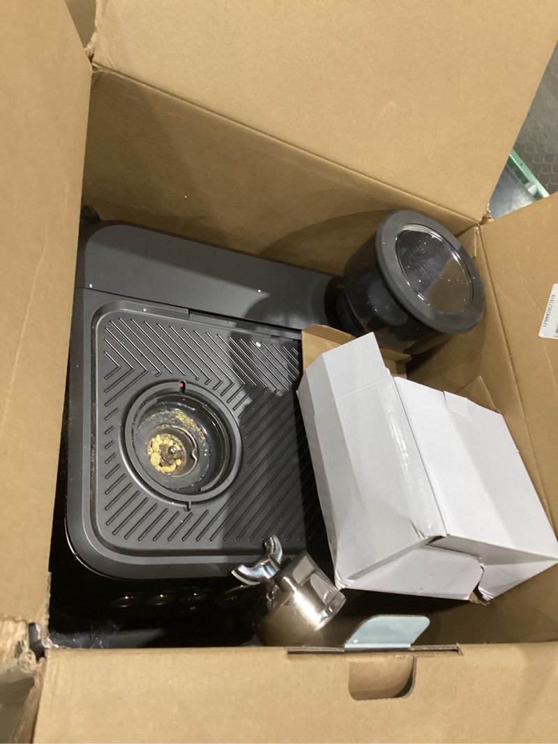 Condition photo showing As Is for Chefman Crema Deluxe Espresso Machine with Double Boiler, Use Milk Frother and Brew Espresso Simultaneously, Professional Coffee Maker with Coffee Grinder and Steam Wand, 30 Grind Settings