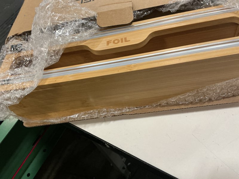 Condition photo showing Good Condition for kocwell bag organizer and plastic wrap dispenser with cutter, 6 in 1 bamboo foil and plastic wrap organizer for kitchen drawer, food storage bag organizer for gallon,quart,sandwich,snack(yellow)