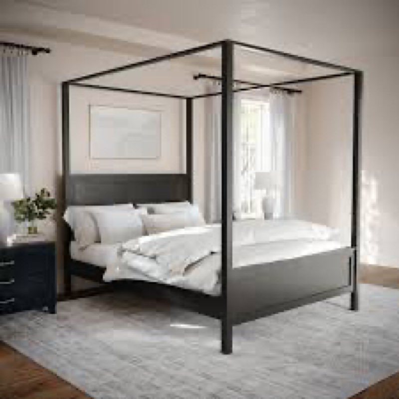 (Incomplete, 2 of 2)Martha Stewart Hayes Wooden Canopy Platform Bed With Headboard And Footboard