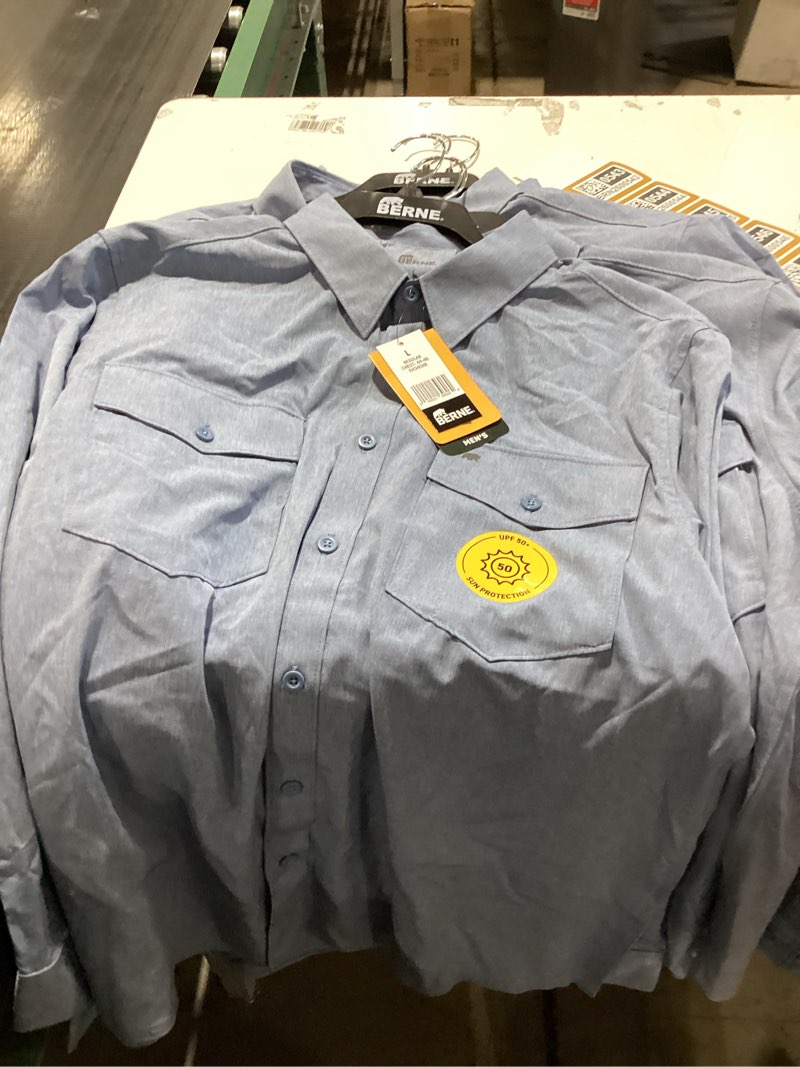 Condition photo showing Good Condition for BERNE APPAREL Men's Blue Light weight Poplin Long sleeve Solid Button-down shirt ( L )