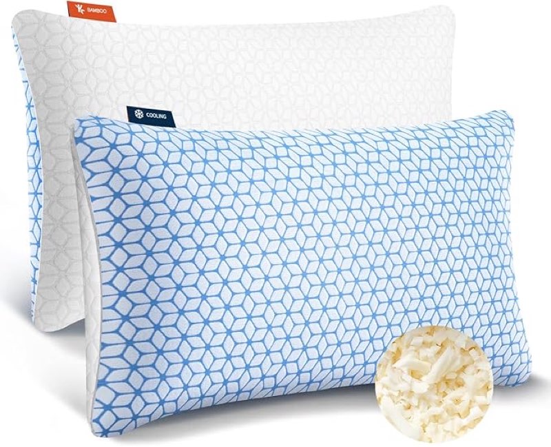 shredded memory foam pillows king size set of 2, cooling pillow firm and soft adjustable for side back stomach sleepers