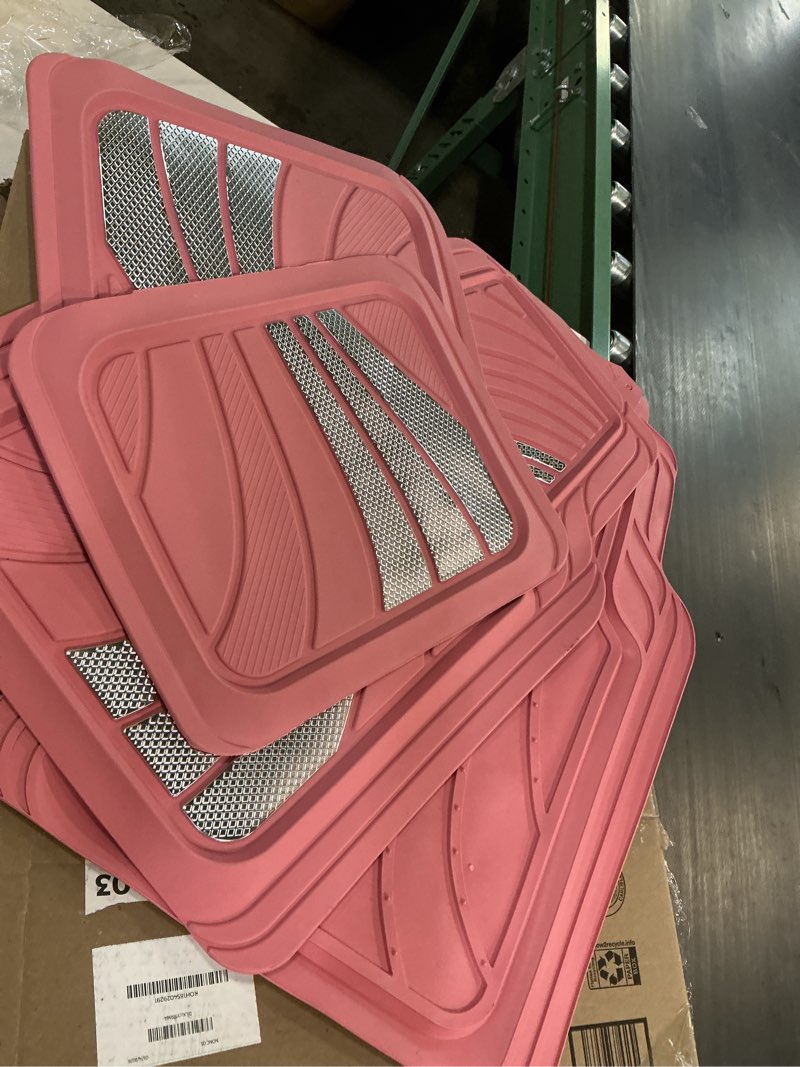 Condition photo showing Good Condition for road comforts car floor mats full set – front & rear car floor mats with aluminum design, anti-slip backing, all-weather protection, trim-to-fit car mats for most sedans, suvs & vans -all pink full pink