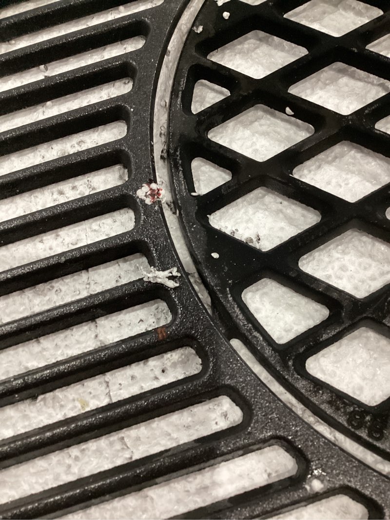 Condition photo showing As Is for 8835 cast iron 21.5" grill grates w/12" removable center grate for weber original kettle premium 22-inch charcoal grill, replacement parts for weber 22" performer premium grill, one-touch grills 8835 22" and 65171 12" griddle