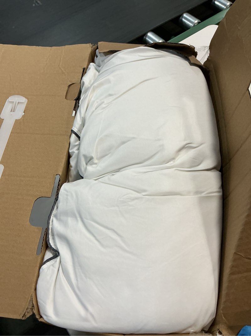Condition photo showing As Is for goose feather and down bed pillow standard size single pack, luxury 3-chamber pillows with soft & down-proof cover, fluffy plush hotel pillow for side, back & stomach sleepers white standard (single pack)