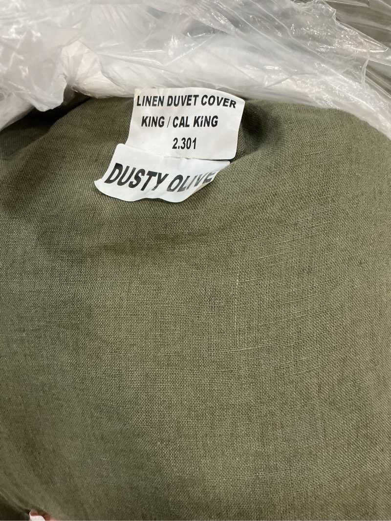 Condition photo showing Good Condition for european linen duvet cover, king/cal king, dusty olive