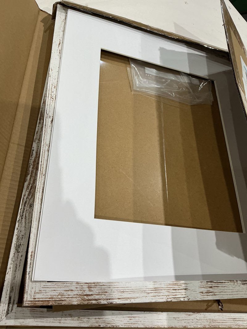 Condition photo showing As Is for irahmen 16x20 picture frame set of 2 with plexiglass, distressed white wood poster frame display 11x14 picture with mat or 16 x 20 without mat for photo wall mounting distressed-white 16x20