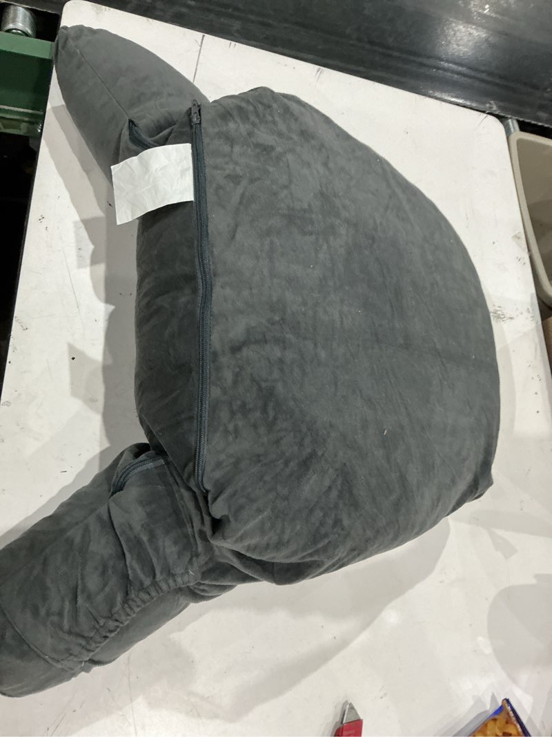 Condition photo showing Good Condition for husband pillow dark grey, original reading pillow in bed rest chair, shredded memory foam large lounge cushion adult backrest with arms, comfy back support for sit sitting up, wash/ removable cover