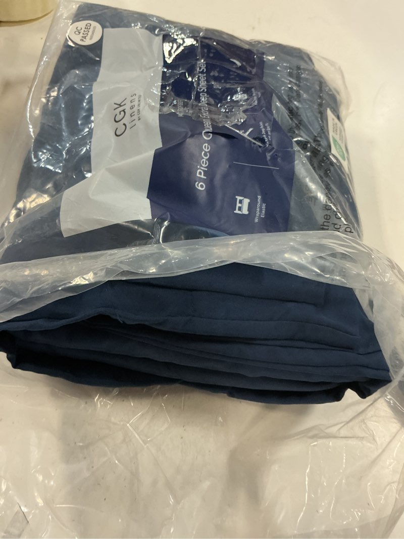 Condition photo showing Good Condition for Extra Deep Queen Sheet Set - 6 Piece Breathable and Cooling Sheets - Hotel Luxury Bedding for Women, Men, Kids & Teens - Easy & Secure Fit - Soft, Wrinkle Free & Comfy - Extra Deep Pockets - Navy Blue 24 - Navy Blue Queen