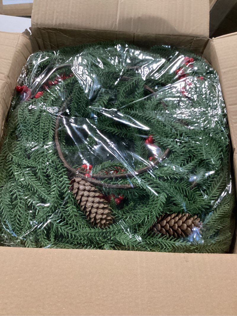Condition photo showing New/Like New for 9FT Norfolk Pine Garland with Lights, 2 Pcs Realistic Christmas Garland Decoration Prelit Real Touch Cedar for Mantle Fireplace Outdoor Indoor Decorations