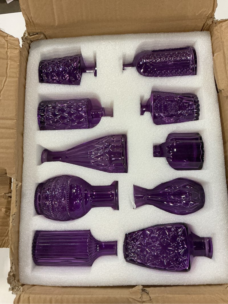 Condition photo showing New/Like New for inbagi 20 pcs glass bud vase set - pink small flower vases bulk, vintage embossed decorative bottles for wedding valentine home table centerpieces decor gradient pink