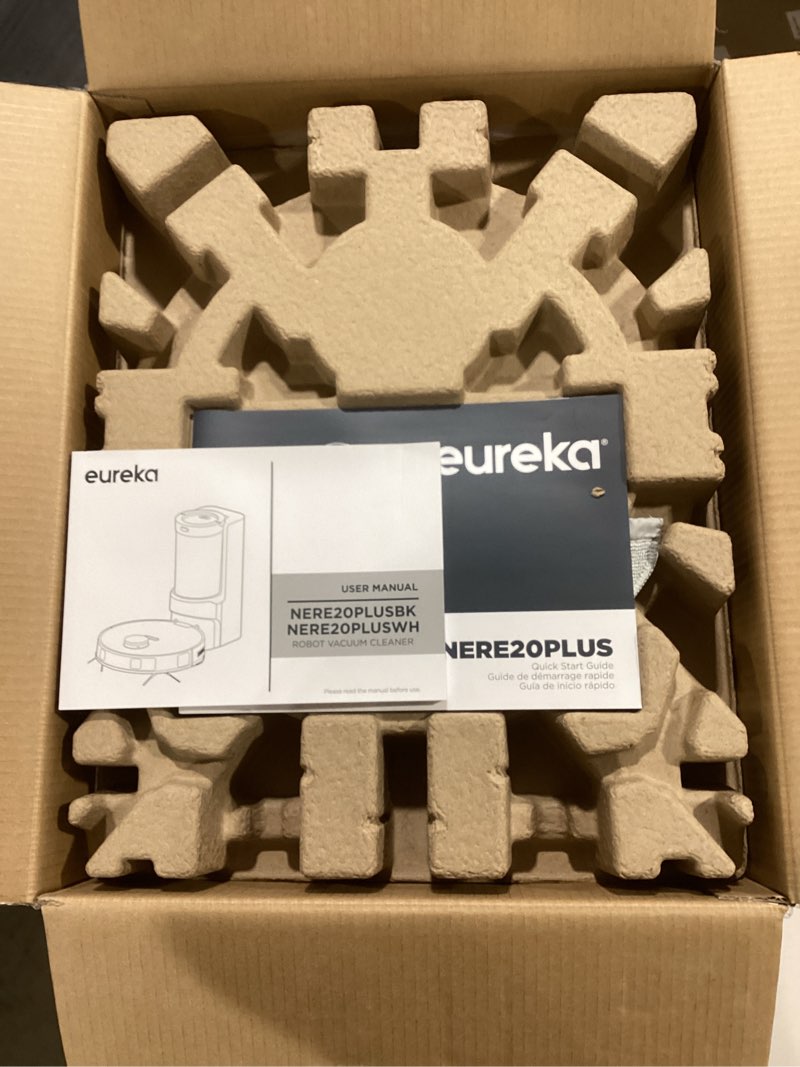 Condition photo showing Good Condition for Eureka E20 Plus Robot Vacuum and Mop Combo, Robot Vacuum Cleaner with Bagless Self Emptying Station, 45-Day Capacity 8000Pa Suction and Anti Hair-Tangling Brush App Control LiDAR Navigation White