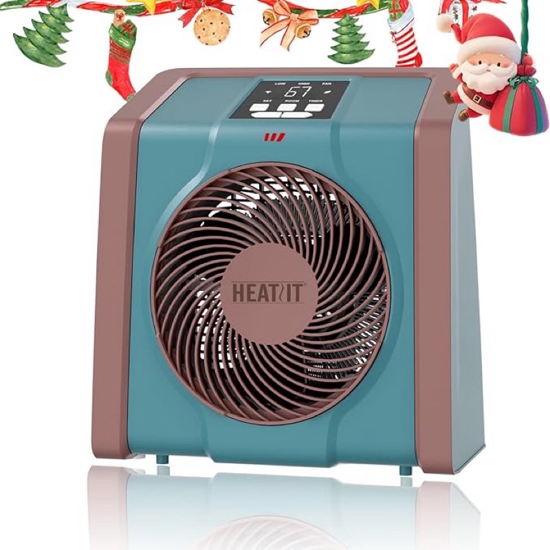 HEATIT Space Heater for Indoor, Digital Display with Thermostat, 1-12H Timer, Fan Mode,1500W/750W, Electric Space Heater for Office, Bedroom,Cyan,10.6"Dx7.0"W x 11.8"H