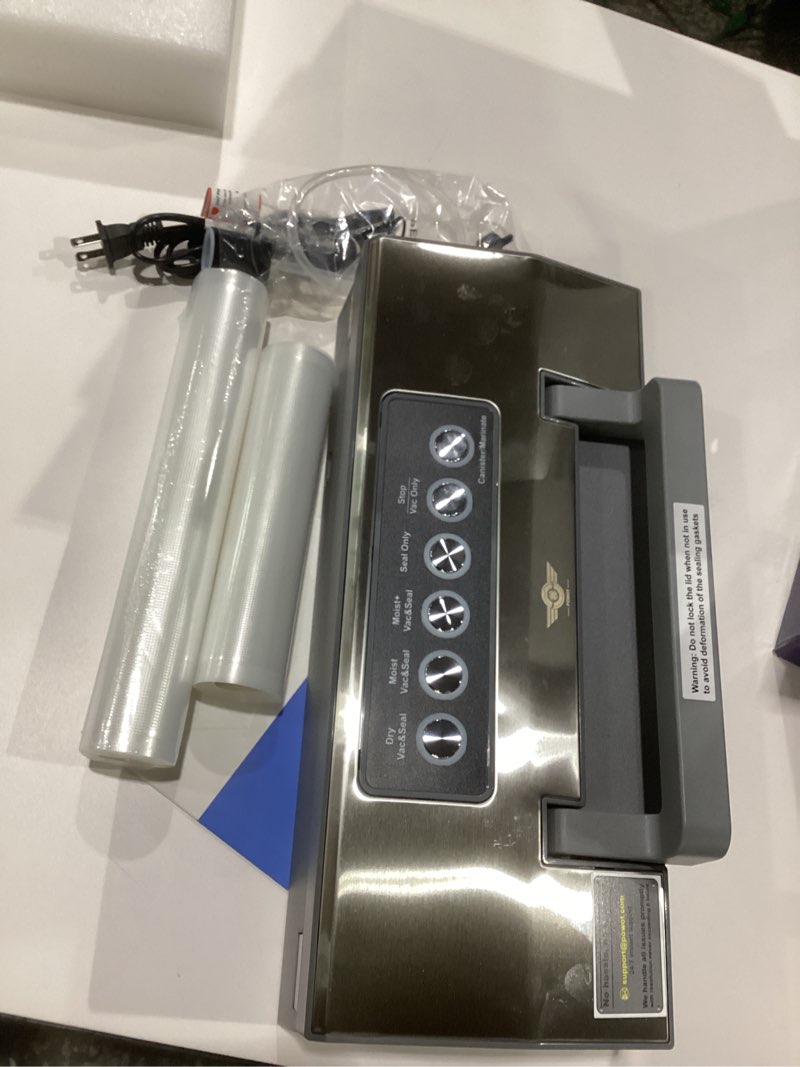 Condition photo showing Good Condition for Precision Food Vacuum Sealer Machine, POWOT Fully Automatic Vacuum Sealing System, Commercial Food Vacuum Saver Pro, Double Heat Seal, Easy-Lock Handle, Built-in Cutter&Bag Storage, Hose&Bag Rolls Grey, NOT TESTED