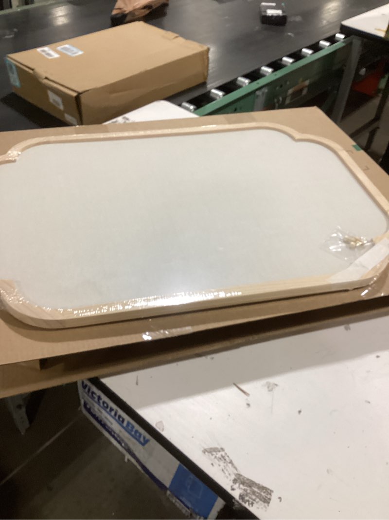 Condition photo showing Good Condition for Modern Scalloped Pinboard, 20" x 30" Rustic Fabric Bulletin Board, Natural Wood, Decorative Pin Board for Farmhouse, Home Office & Vision Board Display