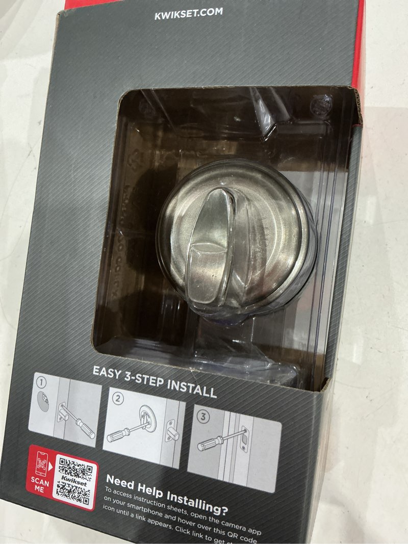 Condition photo showing As Is for kwikset smartkey satin nickel metal deadbolt