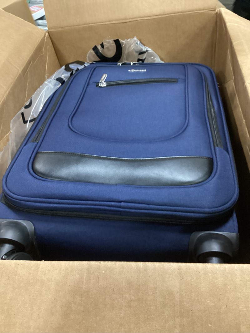 Condition photo showing Good Condition for lovevook carry on luggage 22x14x9 airline approved, softside suitcase with spinner wheels for men women, 22 inch rolling luggage with tsa lock multiple compartments for travel business trip blue carry-on 20-inch