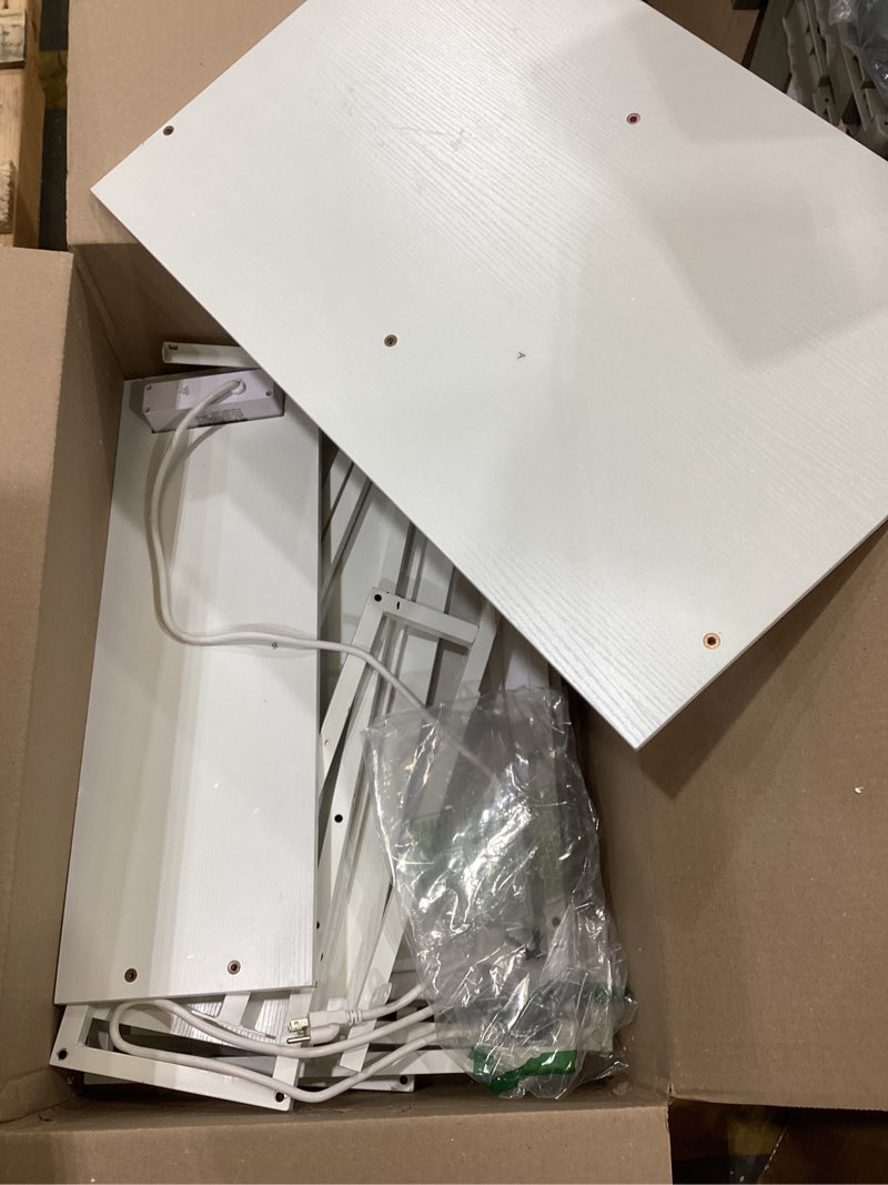 Condition photo showing As Is for dlisiting small white l shaped desk with drawers & storage shelves, 40 inch corner desk with power outlet for small space home office, study work pc desks for bedroom white 39.4''