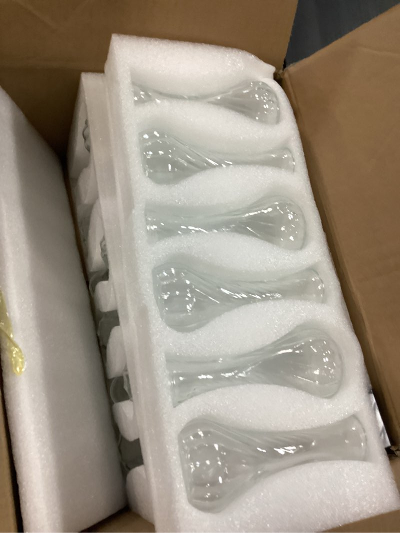 Condition photo showing As Is for sandraheer glass bud vases in bulk set of 24, small glass vases for flowers mini clear bud vases for centerpieces vintage vases for wedding home table decorations clear-24 pcs