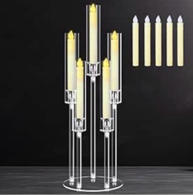 cheloment 5 arms acrylic candelabra centerpieces for tables, 27" clear candle holder for wedding din