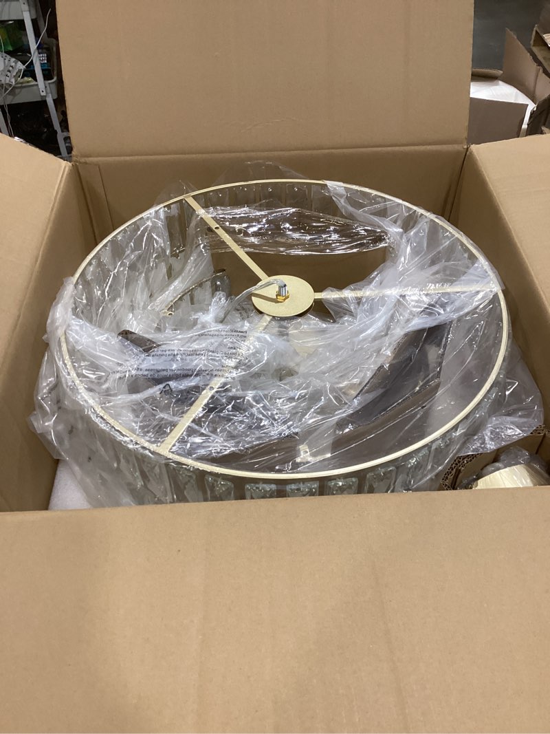 Condition photo showing New/Like New for 20'' modern gold crystal chandelier luxury semi flush mount ceiling light fixtures 6-lights round crystal pendant chandelier for dining room foyer living room bedroom gold medium-20”