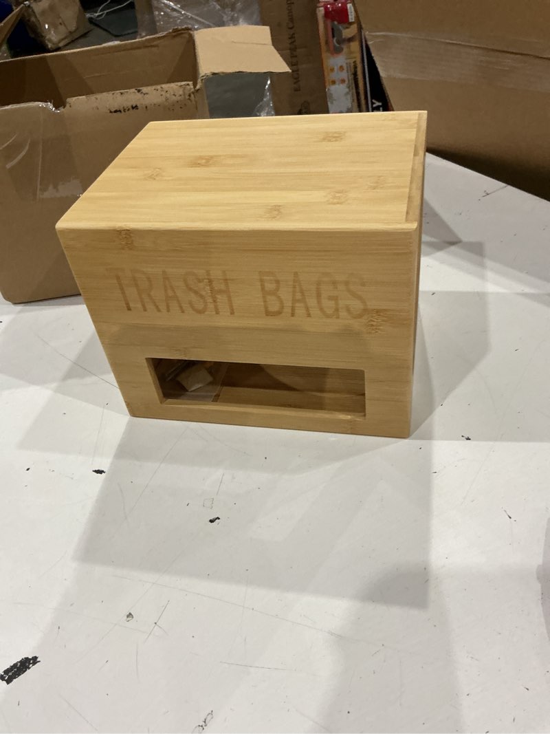 Condition photo showing Good Condition for trash bag dispenser with handles, garbage bag holder for standard 13/30 gallon rolls less than 80 bags, kitchen laundry trash bag organizer, wall mounted/on countertop/under-sink