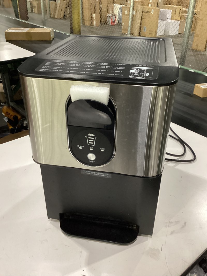 Condition photo showing As Is for cowsar countertop nugget ice maker, 44lbs/24h soft pellet ice machine with dispenser, 2.4l removable water tank, one-click operation with self-cleaning, ldeal for home, kitchen, office, silver