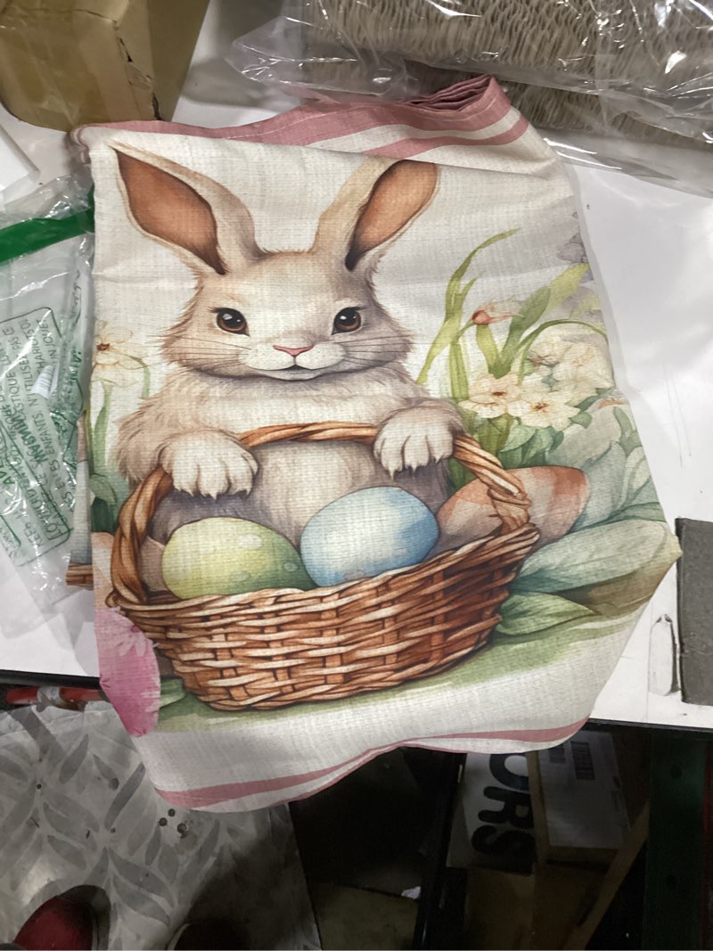 Condition photo showing Good Condition for easter bunny pink fireplace mantel scarf cover, mantel shelf top scarf runner for christmas halloween thanksgiving fall indoor decorations country french vintage botanical eggs 90'' l x 17'' w 90'' l x 17'' w echeaster day6028